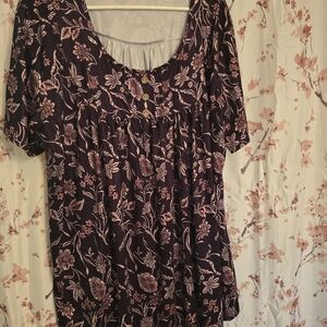 Floral Print Women's Top - Pink and Black